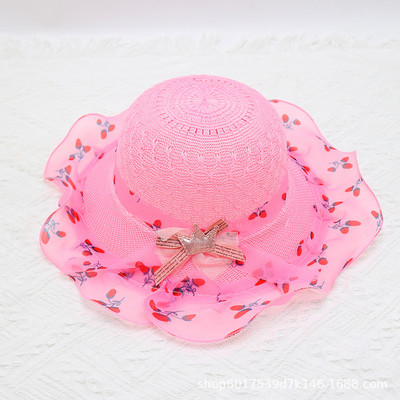 Block Sun Child Baby Girl Vasaros kepuraitės juostelė Dekoruokite banguotą šiaudinę skrybėlę mergaitėms Vaikams Šiaudinė paplūdimio kepurė Paplūdimio kepuraitė 1–8 m.