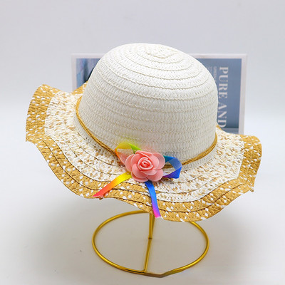 Block Sun Child Baby Girl Vasaros kepuraitės juostelė Dekoruokite banguotą šiaudinę skrybėlę mergaitėms Vaikams Šiaudinė paplūdimio kepurė Paplūdimio kepuraitė 1–8 m.