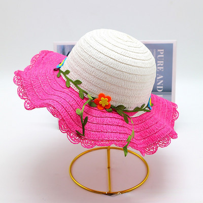 Block Sun Child Baby Girl Vasaros kepuraitės juostelė Dekoruokite banguotą šiaudinę skrybėlę mergaitėms Vaikams Šiaudinė paplūdimio kepurė Paplūdimio kepuraitė 1–8 m.