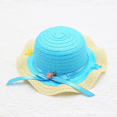 Block Sun Child Baby Girl Vasaros kepuraitės juostelė Dekoruokite banguotą šiaudinę skrybėlę mergaitėms Vaikams Šiaudinė paplūdimio kepurė Paplūdimio kepuraitė 1–8 m.