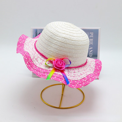 Block Sun Child Baby Girl Vasaros kepuraitės juostelė Dekoruokite banguotą šiaudinę skrybėlę mergaitėms Vaikams Šiaudinė paplūdimio kepurė Paplūdimio kepuraitė 1–8 m.