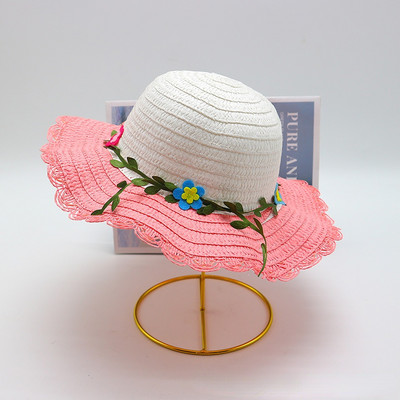 Block Sun Child Baby Girl Vasaros kepuraitės juostelė Dekoruokite banguotą šiaudinę skrybėlę mergaitėms Vaikams Šiaudinė paplūdimio kepurė Paplūdimio kepuraitė 1–8 m.