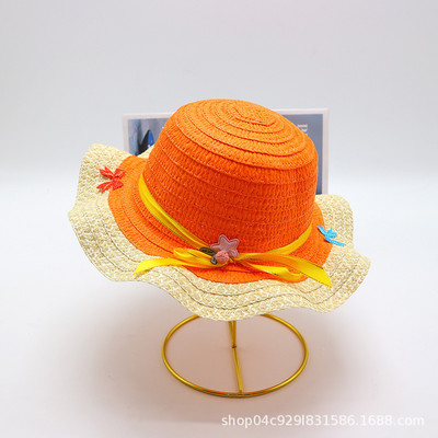 Block Sun Child Baby Girl Vasaros kepuraitės juostelė Dekoruokite banguotą šiaudinę skrybėlę mergaitėms Vaikams Šiaudinė paplūdimio kepurė Paplūdimio kepuraitė 1–8 m.
