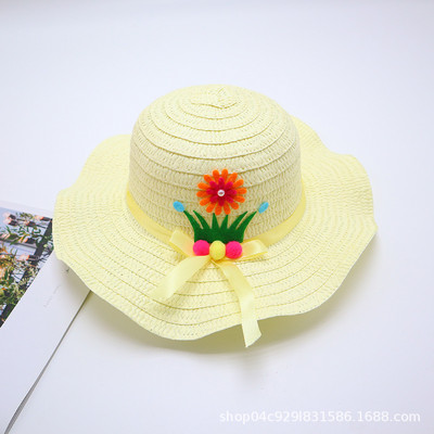 Block Sun Child Baby Girl Vasaros kepuraitės juostelė Dekoruokite banguotą šiaudinę skrybėlę mergaitėms Vaikams Šiaudinė paplūdimio kepurė Paplūdimio kepuraitė 1–8 m.