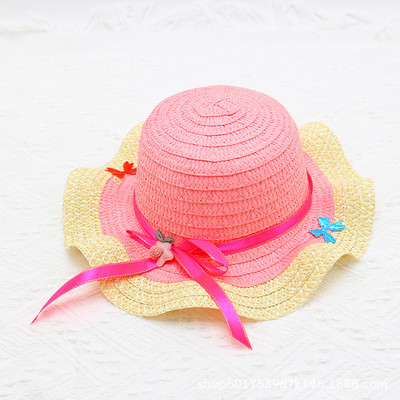 Block Sun Child Baby Girl Vasaros kepuraitės juostelė Dekoruokite banguotą šiaudinę skrybėlę mergaitėms Vaikams Šiaudinė paplūdimio kepurė Paplūdimio kepuraitė 1–8 m.