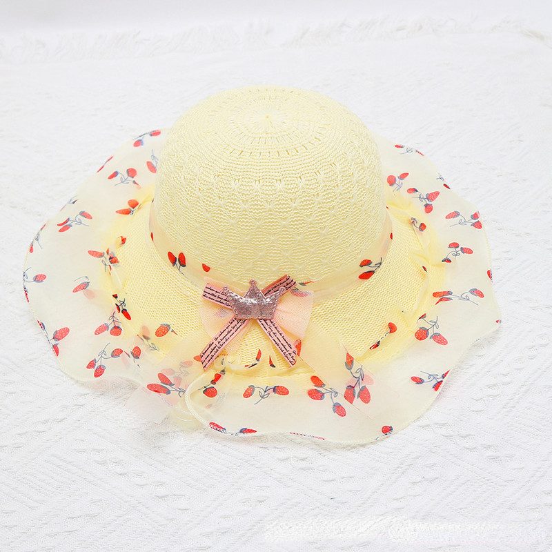 Block Sun Child Baby Girl Vasaros kepuraitės juostelė Dekoruokite banguotą šiaudinę skrybėlę mergaitėms Vaikams Šiaudinė paplūdimio kepurė Paplūdimio kepuraitė 1–8 m.