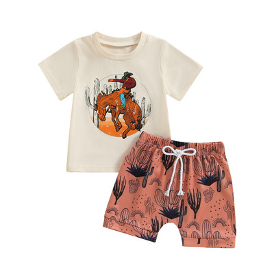 FOCUSNORM Kompleti ljetne odjeće za malu djecu i dječake od 2 komada, majica kratkih rukava s printom slova, elastičnim kratkim hlačama, set odjeće