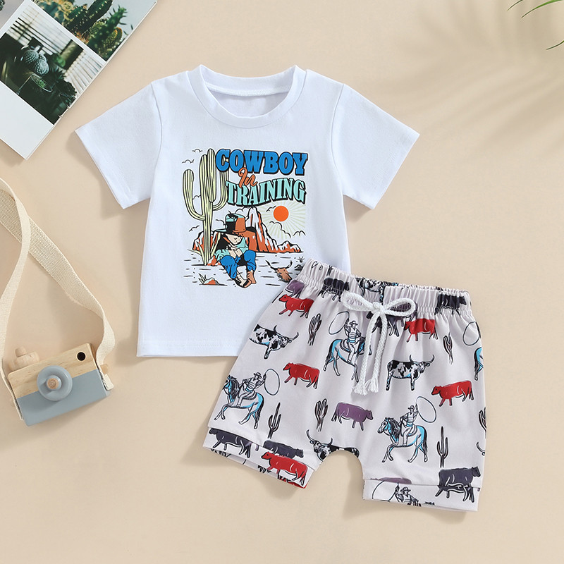 FOCUSNORM Kompleti ljetne odjeće za malu djecu i dječake od 2 komada, majica kratkih rukava s printom slova, elastičnim kratkim hlačama, set odjeće