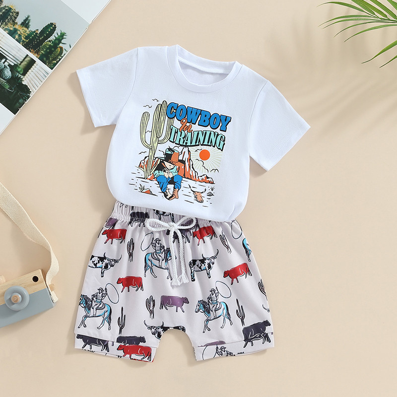 FOCUSNORM Kompleti ljetne odjeće za malu djecu i dječake od 2 komada, majica kratkih rukava s printom slova, elastičnim kratkim hlačama, set odjeće