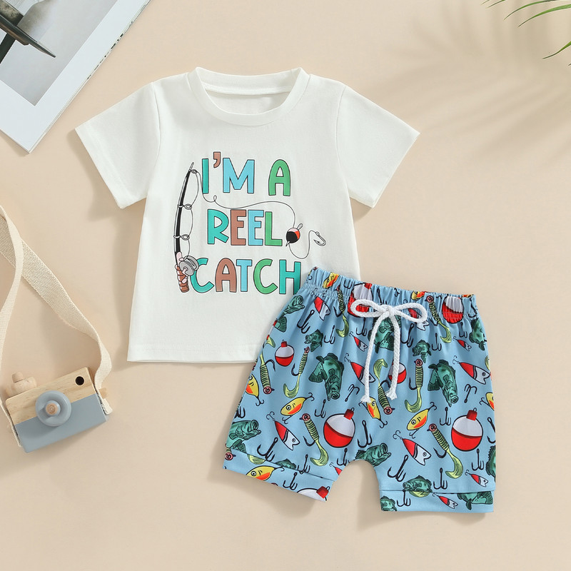 FOCUSNORM Kompleti ljetne odjeće za malu djecu i dječake od 2 komada, majica kratkih rukava s printom slova, elastičnim kratkim hlačama, set odjeće