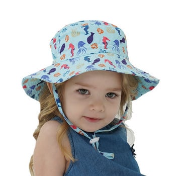 Момичета Момчета Плажна шапка на открито против UV лъчи Лятна бебешка слънчева шапка Детска шапка с кофа