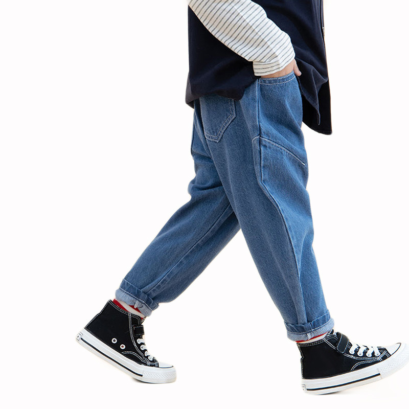 2-8Y Kids Fiúk Farmer Hosszú nadrágok Gyermek Farmer Nadrágok Tavaszi Őszi Gumis derék Jean nadrág baba fiú ruházat