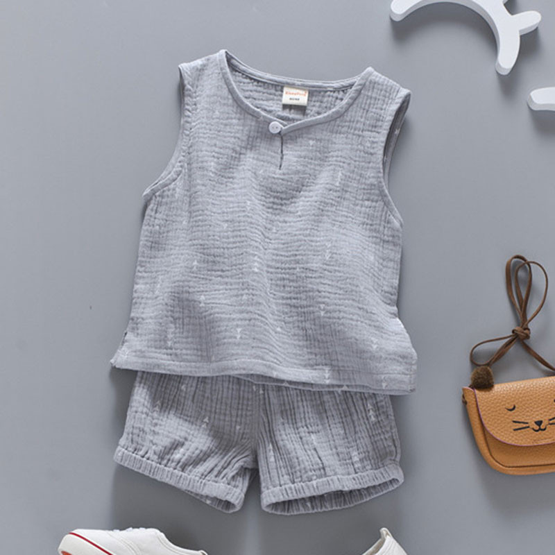 Βαμβακερό λινό αγόρι για κορίτσια καλοκαιρινό αμάνικο γιλέκο σορτς 2τμχ Κοστούμι Παιδικό Σετ 2023 Ρούχα Παιδικά Σετ Bebe Toddler 0-5T