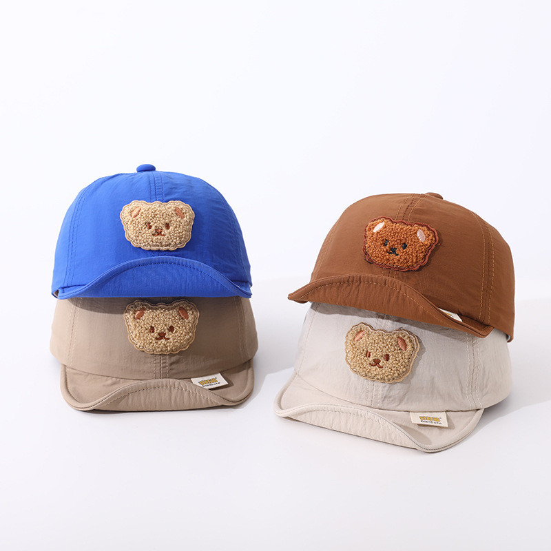 Лятна бързосъхнеща бебешка бейзболна шапка с анимационно мече, момчета, момичета, шапка за слънце, външна регулируема детска мека шапка с върхове