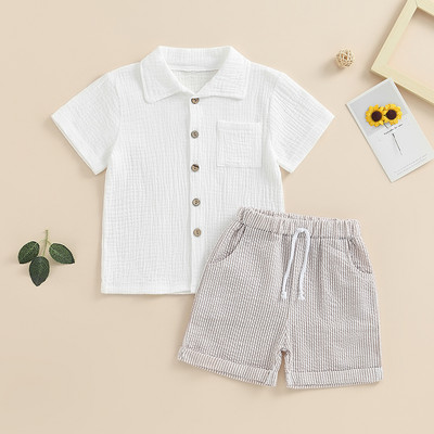 Listenwind 3-7 ani Copii Băieți Vară 2 PUC Ținute Tricou cu mânecă scurtă și pantaloni scurți cu dungi verticale elastice pentru casual