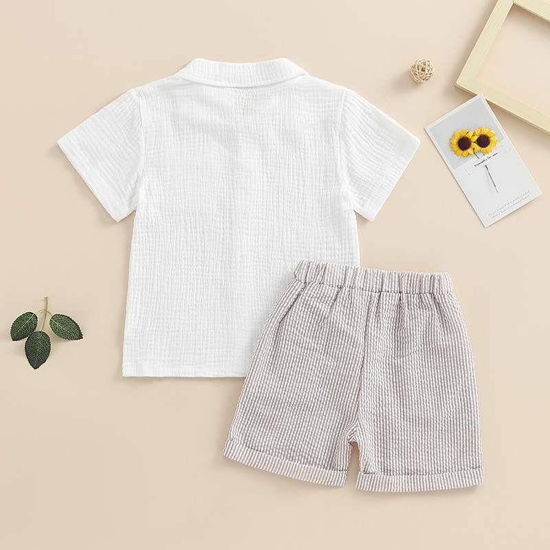 Listenwind 3-7Y Kids Boys Summer Outfits 2PCS Μπλουζάκι με κοντό μανίκι με κουμπιά και σορτς με ελαστική κάθετη ρίγα σετ για casual
