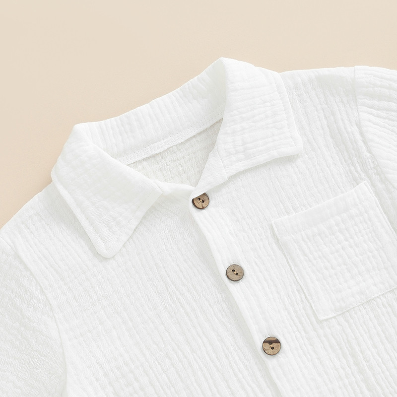 Listenwind 3-7Y Kids Boys Summer Outfits 2PCS Μπλουζάκι με κοντό μανίκι με κουμπιά και σορτς με ελαστική κάθετη ρίγα σετ για casual