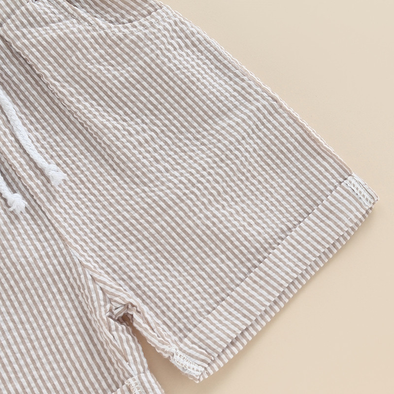 Listenwind 3-7Y Kids Boys Summer Outfits 2PCS Μπλουζάκι με κοντό μανίκι με κουμπιά και σορτς με ελαστική κάθετη ρίγα σετ για casual