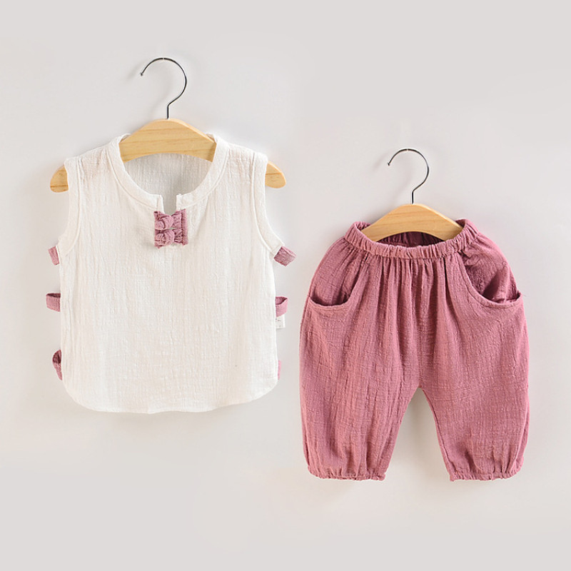 2018-as gyerek fiú ruha szettek nyári alkalmi divat lenvászon redőzött 1-4 éves baba lányok és fiúk sport jelmez gyerek ruha szettek