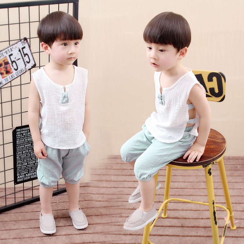 2018-as gyerek fiú ruha szettek nyári alkalmi divat lenvászon redőzött 1-4 éves baba lányok és fiúk sport jelmez gyerek ruha szettek