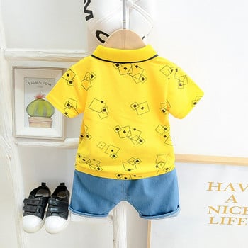 Καλοκαιρινά σετ ρούχων για αγόρια Παιδικά αγόρια Βρεφικά μπλουζάκι με κοντομάνικο γιακά και παντελόνι 2 τεμαχίων σετ ρούχων