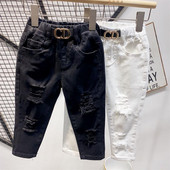 Dječje, dječačke traper hlače, proljeće i jesen, mekane dječje pamučne traper hlače s elastičnim strukom za dječake 30