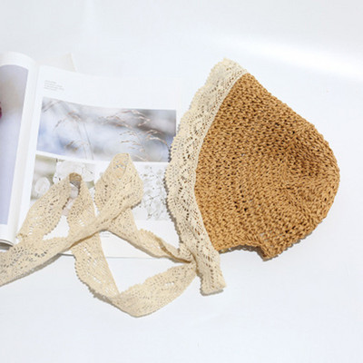 Slamkati čipkani slamnati šešir za djevojčice Ljetna mašna Za djevojčice Dječaci Kapa za sunčanje Širokog oboda Zaštita od sunca Dječji ribarski šešir Panama kape za plažu