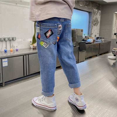 Fiúk Rajzfilm Print Farmer Gyerekek Divat Farmer Alkalmi csípőnadrágok Tavaszi farmer nadrágok Laza graffiti farmerek Tipegő fiú őszi ruhák