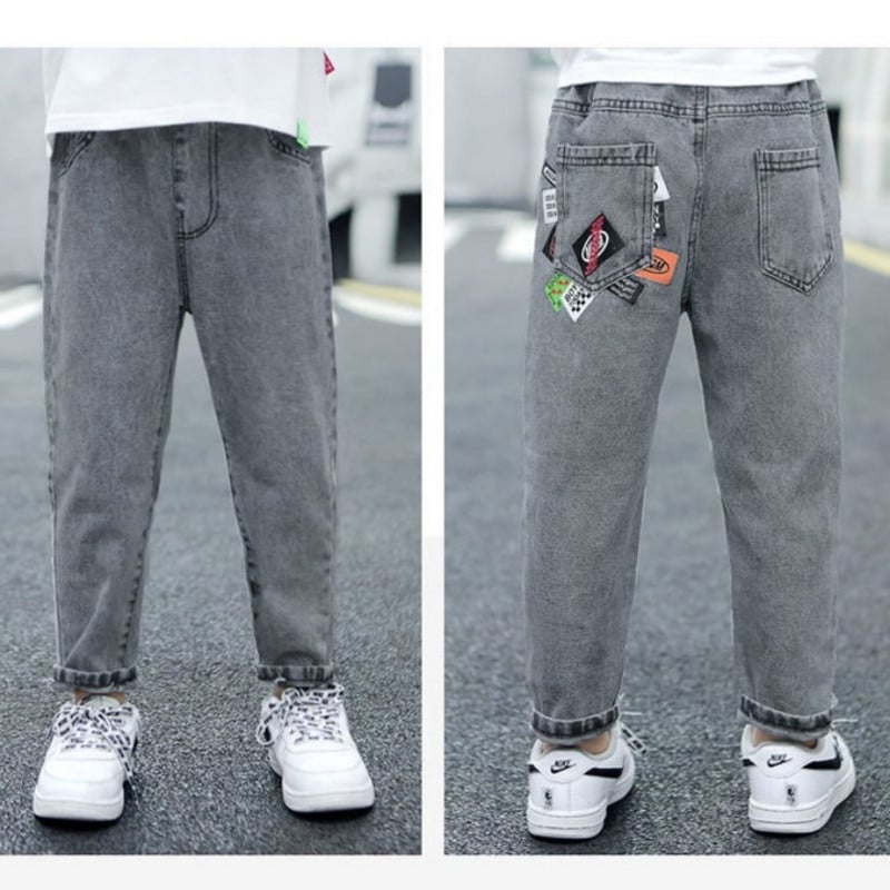 Fiúk Rajzfilm Print Farmer Gyerekek Divat Farmer Alkalmi csípőnadrágok Tavaszi farmer nadrágok Laza graffiti farmerek Tipegő fiú őszi ruhák