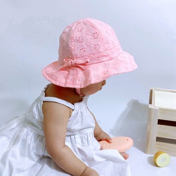 2022 Нова шапка за пролетно лято на открито за бебешки момичета Рибарска шапка с дантелена панделка Бебешка слънчева шапка Детски слънчеви шапки Слънцезащитна шапка за малко дете