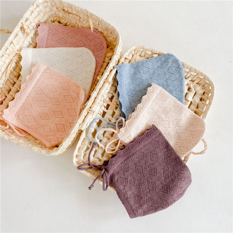 Kape za djevojčice Pamučne jednobojne kape za novorođenčad Kape za 0-24 mjeseca Pletena kapa za malu djecu s čipkastim cvijećem Dječji rupčić