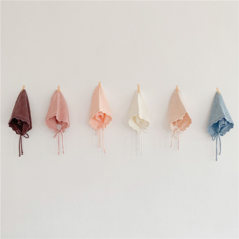 Kape za djevojčice Pamučne jednobojne kape za novorođenčad Kape za 0-24 mjeseca Pletena kapa za malu djecu s čipkastim cvijećem Dječji rupčić