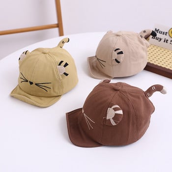 Лятна памучна бейзболна шапка с мека периферия на анимационно коте, бебешка шапка за момче