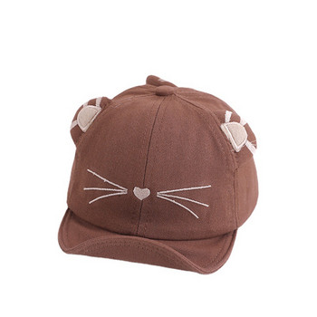 Лятна памучна бейзболна шапка с мека периферия на анимационно коте, бебешка шапка за момче