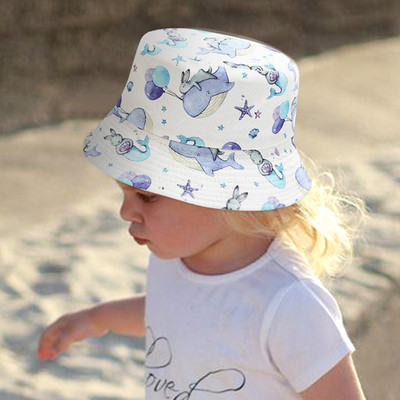 Dvostrani dječji šešir za plažu za malu djecu na otvorenom, crtani ribar, šešir s dvostrukim printom sunca, šešir za dječaka, bebe, hrčka, šešir za djecu, šešir za sunčanje s mjesečevom pozadinom