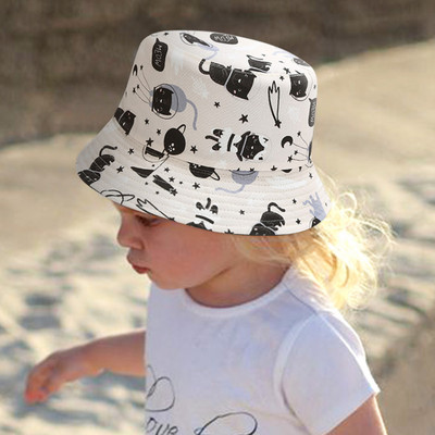 Dvostrani dječji šešir za plažu za malu djecu na otvorenom, crtani ribar, šešir s dvostrukim printom sunca, šešir za dječaka, bebe, hrčka, šešir za djecu, šešir za sunčanje s mjesečevom pozadinom