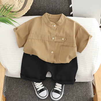 Καλοκαιρινό παιδικό πουκάμισο Casual Σετ αγόρια Ρούχα Κοντό μανίκι+Σορτς 2 τεμαχίων Βρεφικό Σετ αγοριού 1-5 ετών