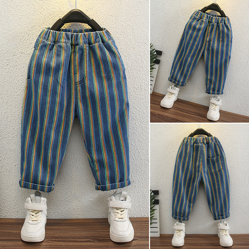 Traperice za dječake Traperice s prugastim uzorkom za dječake Proljeće Jesen Hlače za djecu Ležerna odjeća za dječake 6 8 10 12 14