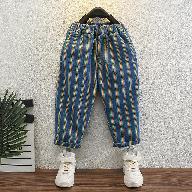 Traperice za dječake Traperice s prugastim uzorkom za dječake Proljeće Jesen Hlače za djecu Ležerna odjeća za dječake 6 8 10 12 14