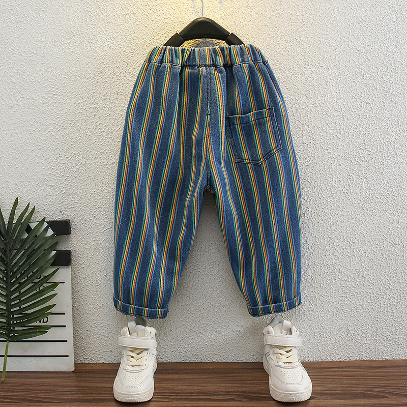 Traperice za dječake Traperice s prugastim uzorkom za dječake Proljeće Jesen Hlače za djecu Ležerna odjeća za dječake 6 8 10 12 14