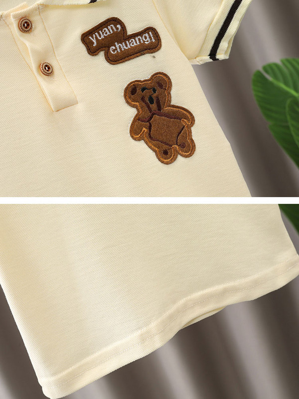 Nyári kisfiú ruha szettek divatos medve hímzés rövid ujjú póló+rövid nadrág gyerekek 2 db öltöny 1-5 éves lány gyerek sport szett