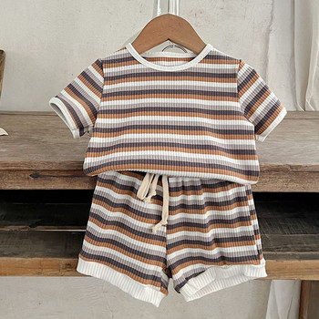Χαριτωμένο μπλουζάκι για μωρά αγόρια με κοντό μανίκι ριγέ + σορτς σετ ρούχων Καλοκαιρινό μωρό αγόρι για κορίτσια Παιδικό κοστούμι
