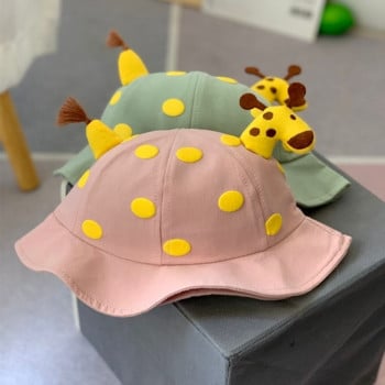 2022 г. Сладко пролетно лято Карикатура Жираф Бебешка шапка с кофа Памучни рибарски шапки Бебешки момчета Момиче Слънчева шапка за 1-3 годишно бебе