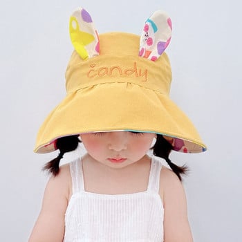 Детска слънцезащитна шапка Лятна момчета Момичета Голяма шапка с стрехи Двустранна празна цилиндър Шапка Сладък заек Сенник Шапка Панама