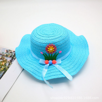 Ljetna kapa za djevojčice, bež cvjetni vijenac, slamnata kapa, široki valoviti obodi, ljetna plaža, UV zaštita, šeširi za sunčanje, šeširi za plažu 3-8 godina