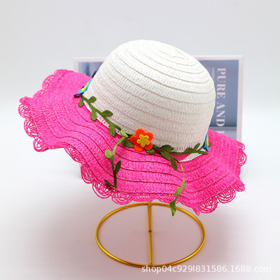 Ljetna kapa za djevojčice, bež cvjetni vijenac, slamnata kapa, široki valoviti obodi, ljetna plaža, UV zaštita, šeširi za sunčanje, šeširi za plažu 3-8 godina