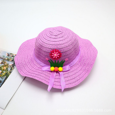 Ljetna kapa za djevojčice, bež cvjetni vijenac, slamnata kapa, široki valoviti obodi, ljetna plaža, UV zaštita, šeširi za sunčanje, šeširi za plažu 3-8 godina