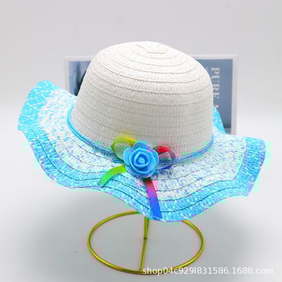 Ljetna kapa za djevojčice, bež cvjetni vijenac, slamnata kapa, široki valoviti obodi, ljetna plaža, UV zaštita, šeširi za sunčanje, šeširi za plažu 3-8 godina