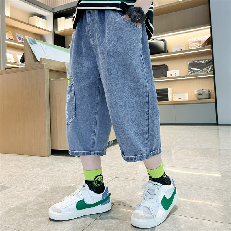 Blugi pentru băieți Model cu litere Blugi pentru copii Blugi pentru copii de vară pentru băieți Stil casual Îmbrăcăminte pentru copii 6 8 10 12 14