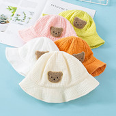Korejski dječji šešir s kantom, slatki medvjed, dojenčad, mala panama, ribarska kapa, ljetna mekana pamučna gaza, dječja, dječačka, djevojčica, šeširi za sunčanje 1-3 godine